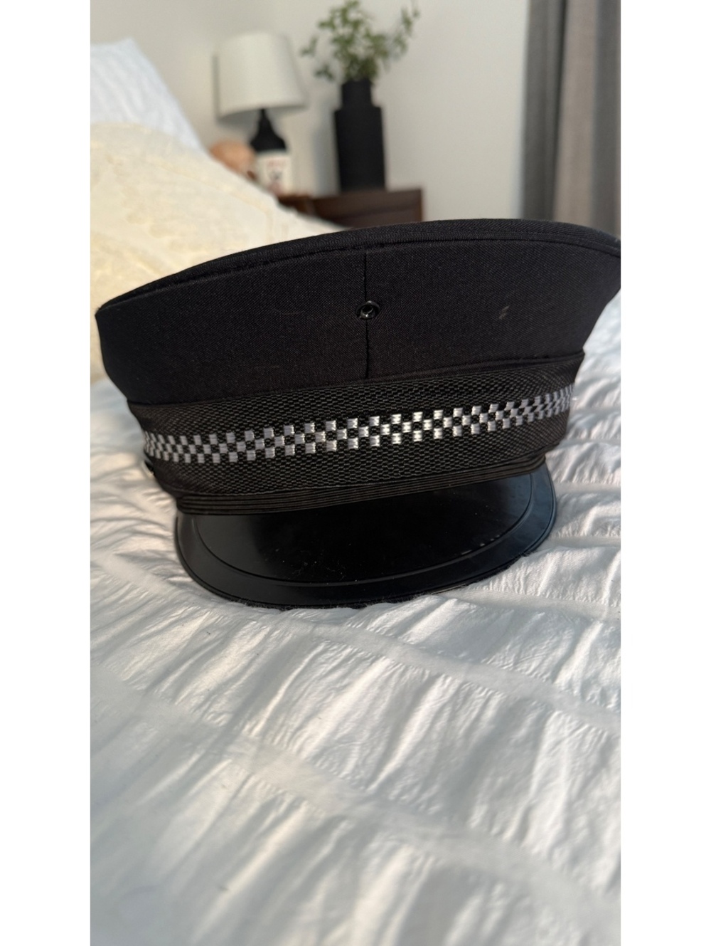 halloween costume Black Captain Hat with Checkerboard Band